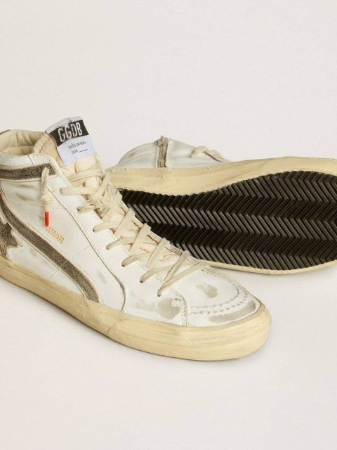 Men’s Slide Lab In White Leather With Star And Flash In Brown Suede Slide Men Golden Goose - Image 3