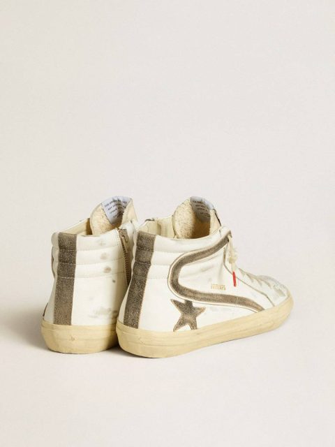 Men’s Slide Lab In White Leather With Star And Flash In Brown Suede Slide Men Golden Goose - Image 4