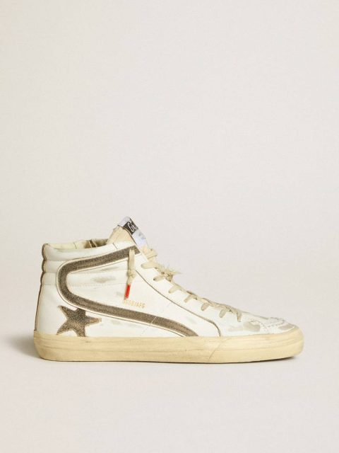 Men’s Slide Lab In White Leather With Star And Flash In Brown Suede Slide Men Golden Goose