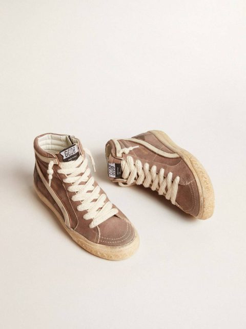 Men’s Slide Ltd In Brown Suede With Leather Star And Flash Men Golden Goose Slide - Image 2