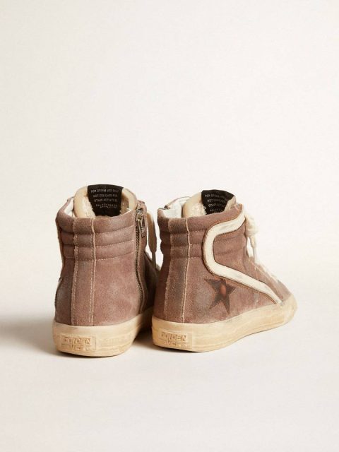 Men’s Slide Ltd In Brown Suede With Leather Star And Flash Men Golden Goose Slide - Image 4