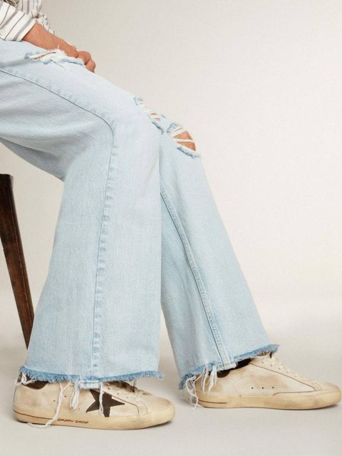 Men's Super-Star In Leather With Black Denim Star And Black Leather Heel Tab Super-Star Men White Golden Goose - Image 3