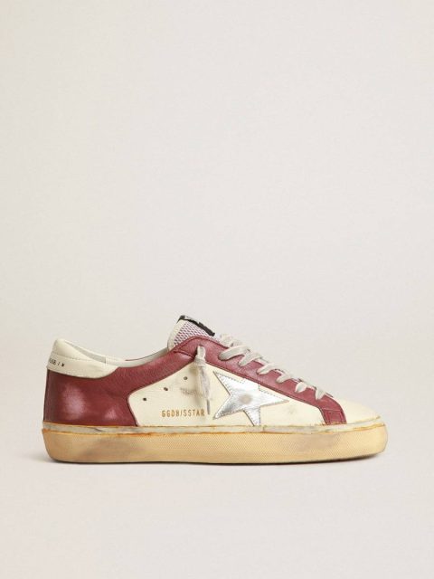 Men's Super-Star In Nappa Leather With Burgundy Inserts And Silver Star Men Super-Star Golden Goose