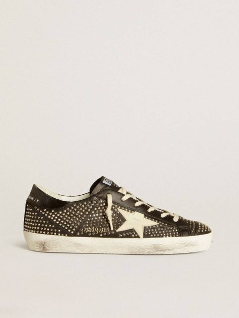 Men’s Super-Star In Studded Black Nappa With White Leather Star Golden Goose Men Super-Star