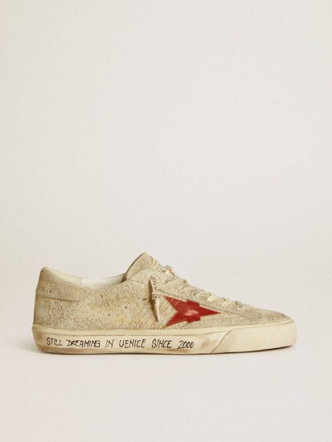 Men's Super-Star Ltd In Gray Suede With Red Leather Star Super-Star Men Golden Goose