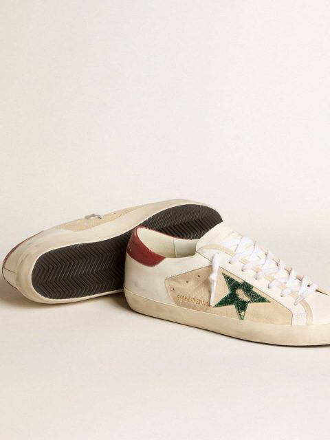 Men's Super-Star Ltd In Suede With Green Metallic Star And Red Heel Tab Golden Goose Men Super-Star - Image 3