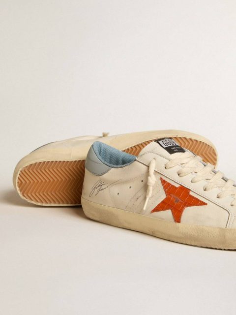 Men's Super-Star With Crocodile-Print Star And Silver-Blue Heel Tab Men Super-Star Golden Goose White - Image 3