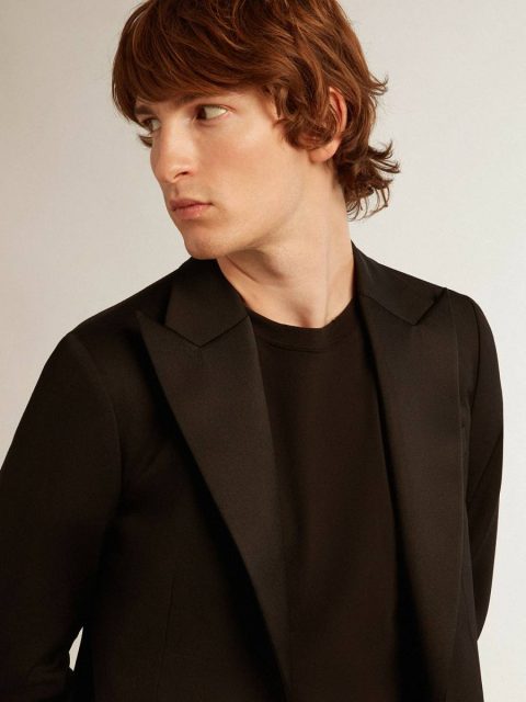 Men’s Tuxedo Jacket In Black Wool Gabardine Men Golden Goose Black Blazers - Image 2