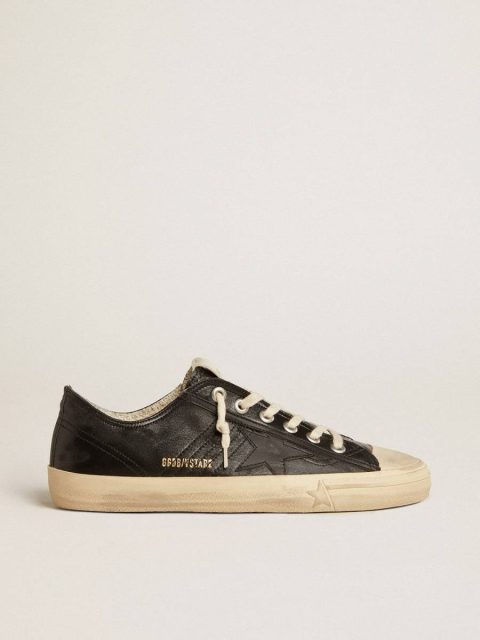Men's V-Star In Black Nappa Leather With A Black Leather Star Golden Goose Men V-Star