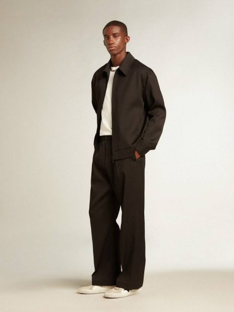 Men’s Zip-Up Jacket In Black Wool Gabardine Men Coats & Jackets Golden Goose Black - Image 3