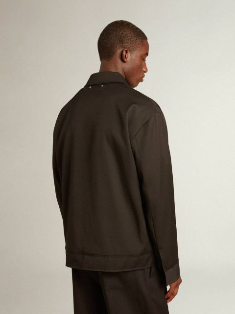 Men’s Zip-Up Jacket In Black Wool Gabardine Men Coats & Jackets Golden Goose Black - Image 4