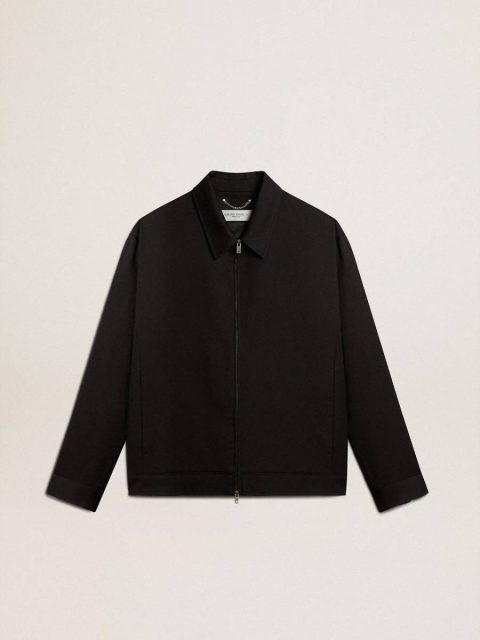 Men’s Zip-Up Jacket In Black Wool Gabardine Men Coats & Jackets Golden Goose Black