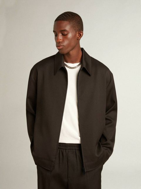Men’s Zip-Up Jacket In Black Wool Gabardine Men Coats & Jackets Golden Goose Black - Image 5