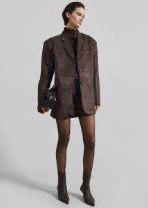 Merida Faux Suede Blazer - Brown Women Brown Outerwear The Frankie Shop