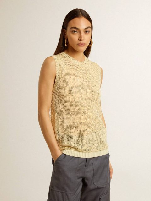 Mesh Knit Top With Sequins And Contrasting Details Aged White Golden Goose Women T-Shirts & Tops - Image 2