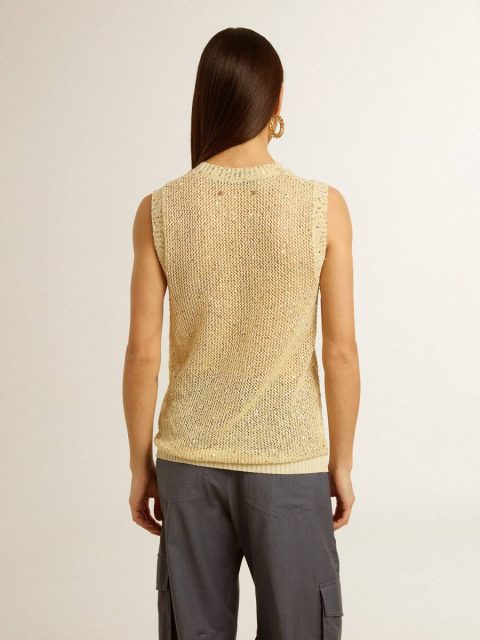 Mesh Knit Top With Sequins And Contrasting Details Aged White Golden Goose Women T-Shirts & Tops - Image 4