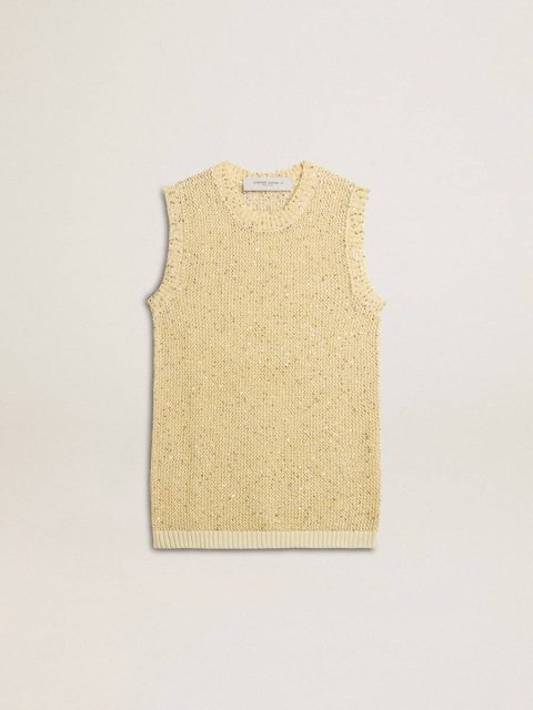 Mesh Knit Top With Sequins And Contrasting Details Aged White Golden Goose Women T-Shirts & Tops