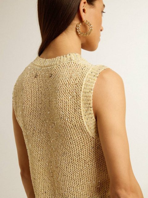 Mesh Knit Top With Sequins And Contrasting Details Aged White Golden Goose Women T-Shirts & Tops - Image 5