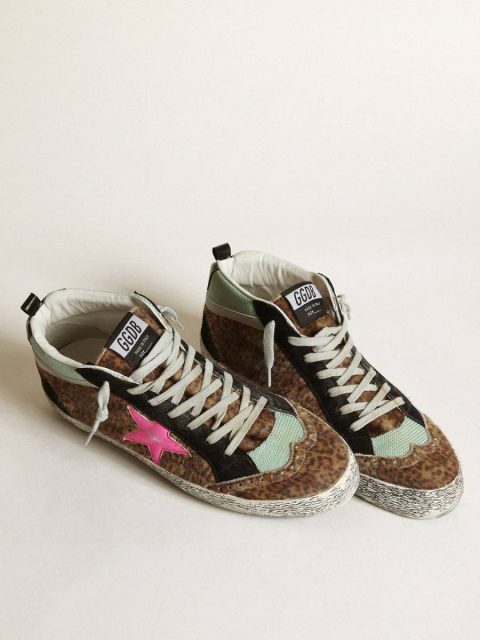 Mid Star In Leopard-Print Pony Skin With Fuchsia Leather Star Men Golden Goose Mid Star - Image 2