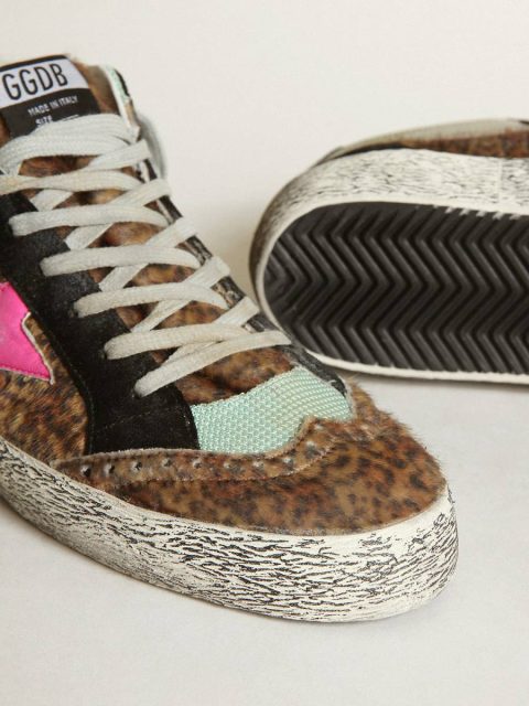 Mid Star In Leopard-Print Pony Skin With Fuchsia Leather Star Men Golden Goose Mid Star - Image 3