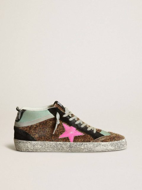 Mid Star In Leopard-Print Pony Skin With Fuchsia Leather Star Men Golden Goose Mid Star