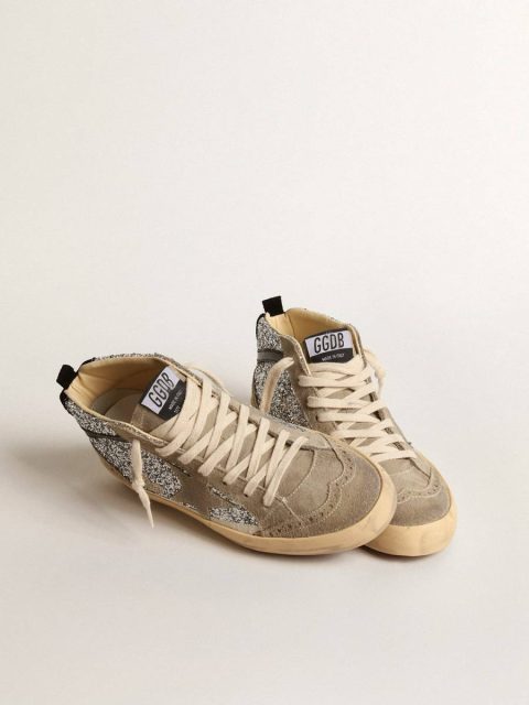 Mid Star In Silver Glitter With Suede Star And Black Flash Golden Goose Women Mid Star - Image 2