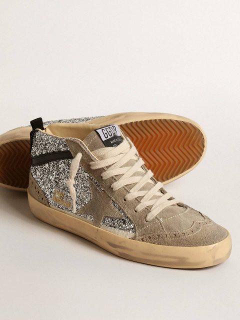 Mid Star In Silver Glitter With Suede Star And Black Flash Golden Goose Women Mid Star - Image 4