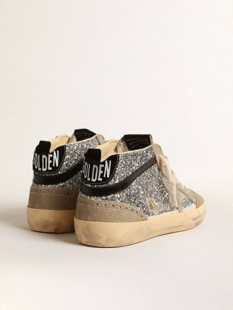 Mid Star In Silver Glitter With Suede Star And Black Flash Golden Goose Women Mid Star - Image 5