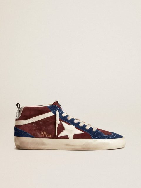 Mid Star Mid Star In Wine-Red Suede With White Nappa Star And Flash Men Golden Goose