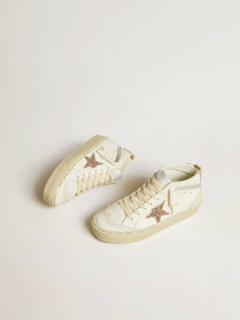 Mid Star White Women Mid Star With Glitter Star And Metallic Silver Leather Flash Golden Goose - Image 2