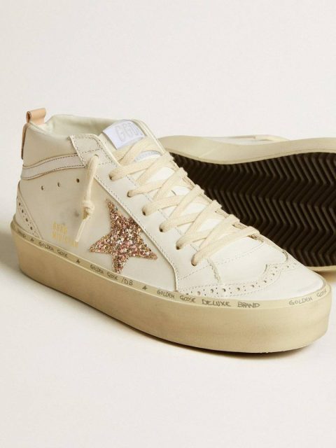 Mid Star White Women Mid Star With Glitter Star And Metallic Silver Leather Flash Golden Goose - Image 3