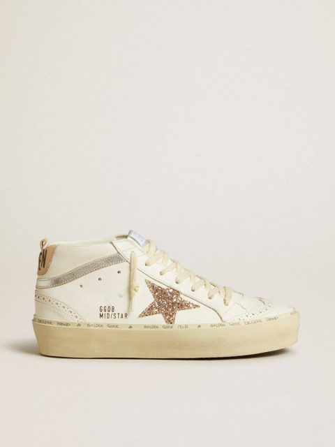 Mid Star White Women Mid Star With Glitter Star And Metallic Silver Leather Flash Golden Goose