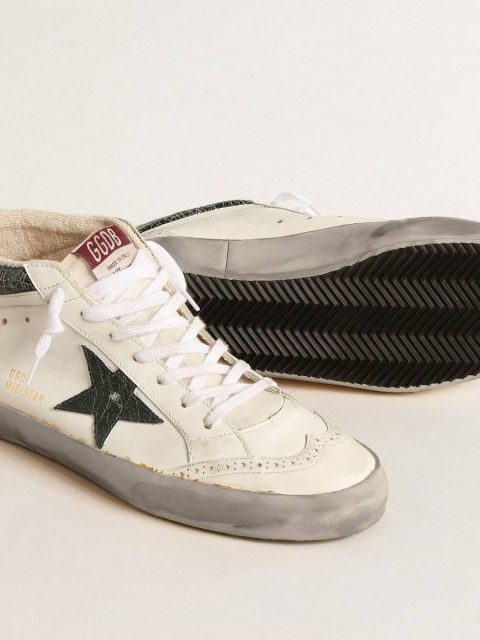 Mid Star With Green Metallic Leather Star And White Flash Men White Golden Goose Mid Star - Image 4