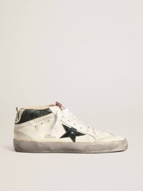 Mid Star With Green Metallic Leather Star And White Flash Men White Golden Goose Mid Star