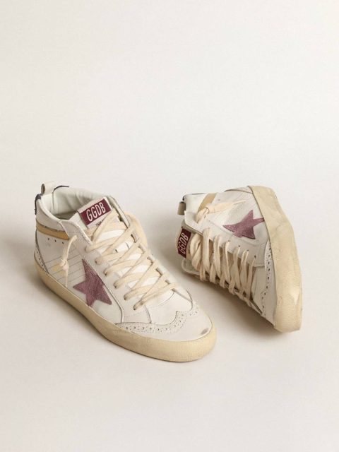 Mid Star With Pink Suede Star And Gold Metallic Leather Flash Golden Goose Mid Star Women - Image 2