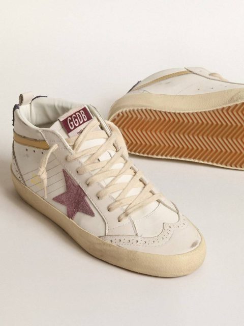 Mid Star With Pink Suede Star And Gold Metallic Leather Flash Golden Goose Mid Star Women - Image 3
