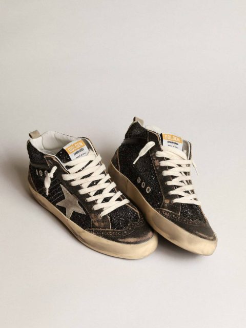 Mid Star Women’s Mid Star In Black Glitter With Dove-Gray Suede Star And Heel Tab Golden Goose Women - Image 2