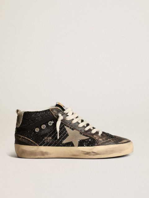 Mid Star Women’s Mid Star In Black Glitter With Dove-Gray Suede Star And Heel Tab Golden Goose Women