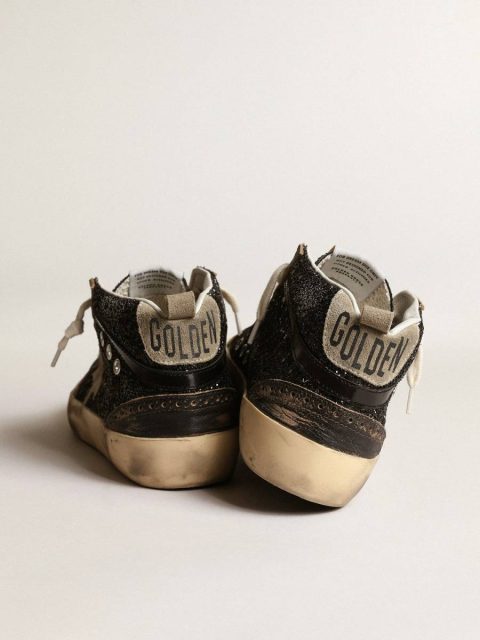 Mid Star Women’s Mid Star In Black Glitter With Dove-Gray Suede Star And Heel Tab Golden Goose Women - Image 5
