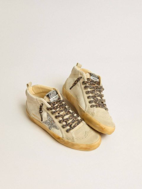 Mid Star Women's Mid Star In Canvas With Silver Glitter Star And Beige Flash Women Golden Goose - Image 2