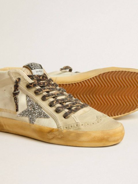 Mid Star Women's Mid Star In Canvas With Silver Glitter Star And Beige Flash Women Golden Goose - Image 3