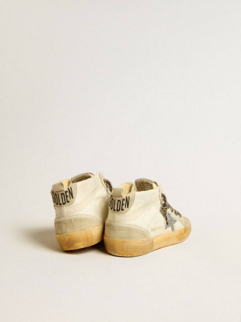Mid Star Women's Mid Star In Canvas With Silver Glitter Star And Beige Flash Women Golden Goose - Image 4