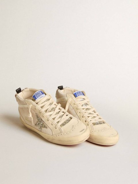 Mid Star Women's Mid Star In Mesh With Platinum Glitter Star And White Leather Flash Golden Goose Women - Image 2