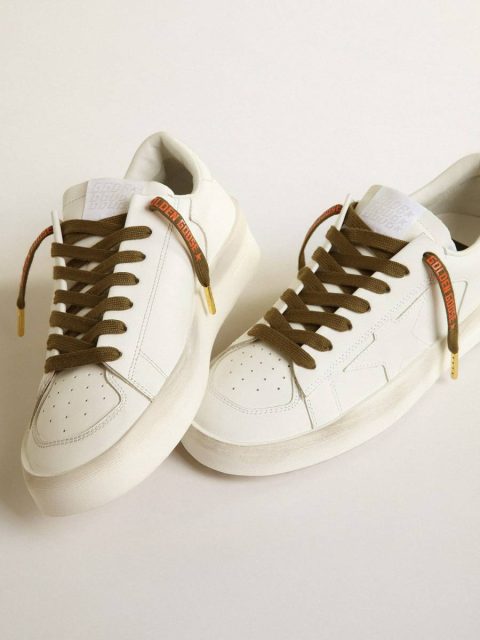 Military-Green Cotton Laces With Contrasting Orange Logo Golden Goose Women Military Green Laces - Image 3