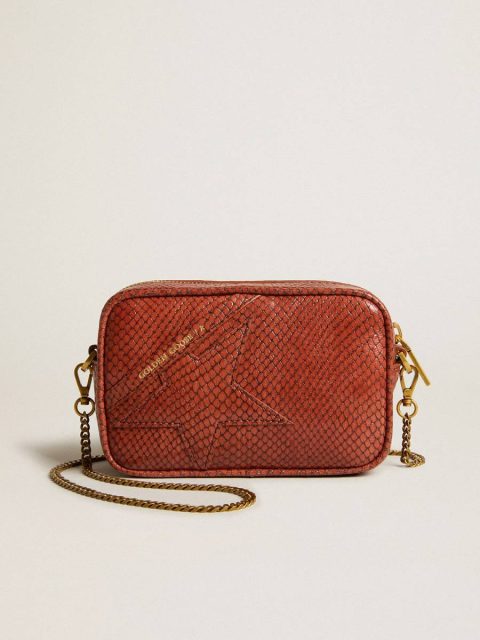 Mini Star Bag In Rust-Colored Snake-Print Leather Mini Bags Women Rust Golden Goose