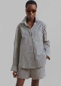 Multi The Frankie Shop Lui Textured Shirt - Beige/Navy Multi Stripe Tops Women - Image 2