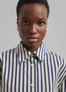 Multi The Frankie Shop Lui Textured Shirt - Beige/Navy Multi Stripe Tops Women - Image 3