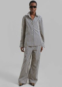Multi The Frankie Shop Lui Textured Shirt - Beige/Navy Multi Stripe Tops Women - Image 4