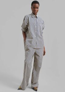 Multi The Frankie Shop Lui Textured Shirt - Beige/Navy Multi Stripe Tops Women - Image 5