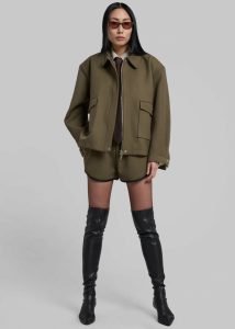 Neri Cropped Jacket - Khaki Women The Frankie Shop Outerwear Green